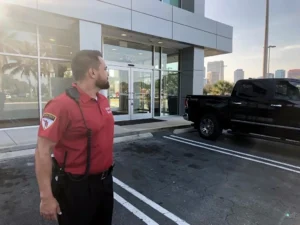 Rising Force Security officer providing commercial security in downtown Orlando, Florida