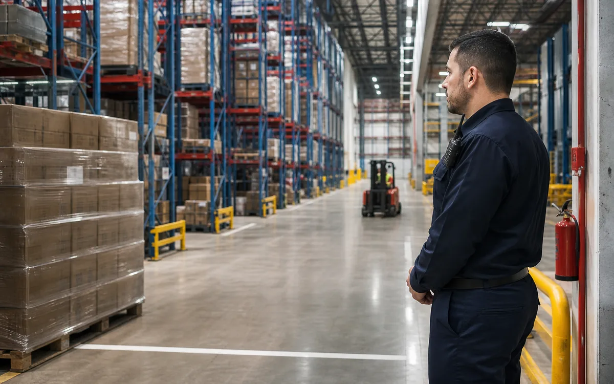 Fire watch security officer monitoring an Orlando warehouse and industrial facility